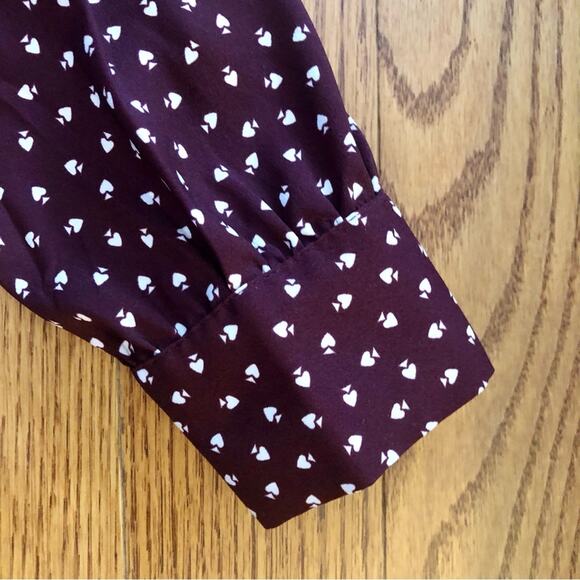 Ann Taylor Burgundy & White Spade Print Button Down Blouse Women’s Size Small - Picture 7 of 10